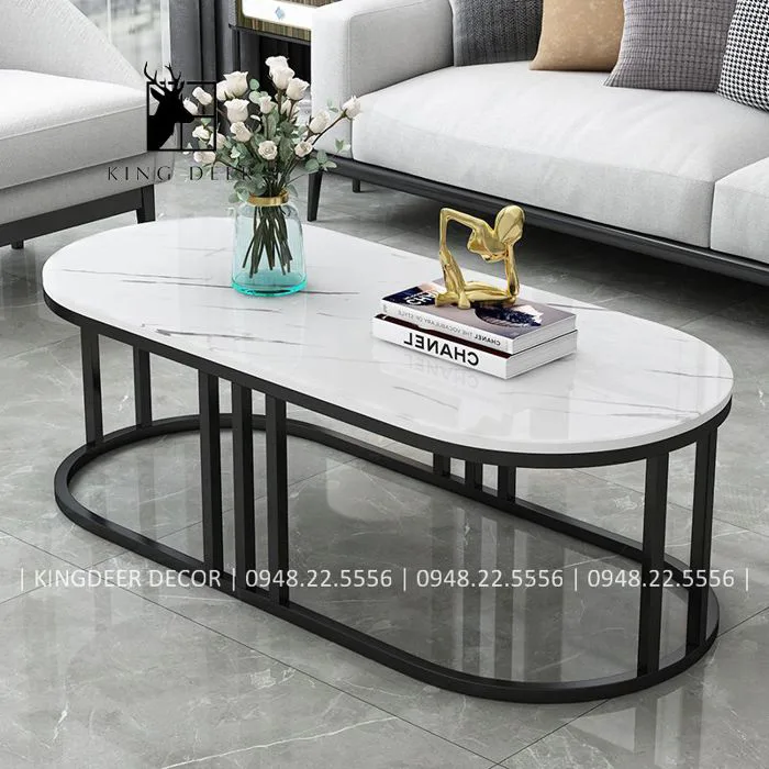 Bàn sofa Barbara hình bầu dục mặt đá marble, BTKD-023 Bàn sofa Barbara hình bầu dục mặt đá marble, BTKD-023