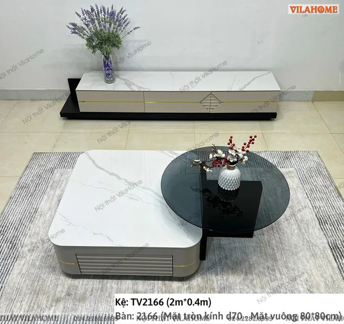 719 - Bàn trà decor phòng khách hiện đại mặt đá vuông|Vilahome 719 - Bàn trà decor phòng khách hiện đại mặt đá vuông|Vilahome
