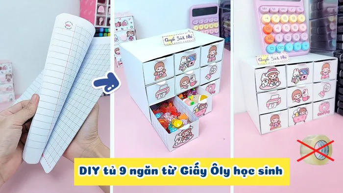 Làm tủ Decor 9 ngăn bằng giấy Ô Ly học sinh | K băng dính | Tủ Decor bàn  học 9 ngăn / Quyển Sách Nhỏ