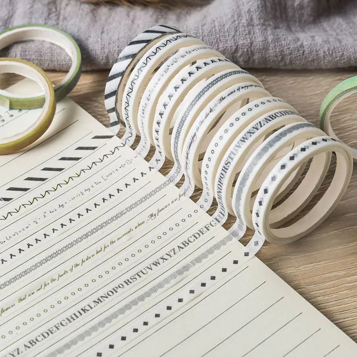 Set 10 Cuộn Băng Dính Trang Trí Hoạ Tiết Bản Nhỏ - Washi Tape