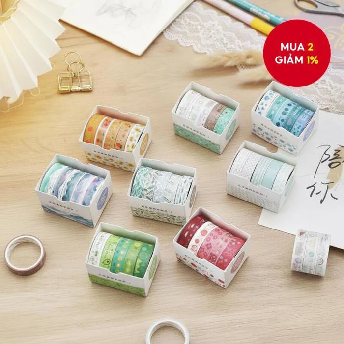 Bộ 5 cuộn băng keo washi họa tiết hình học sáng tạo, dùng trang trí sổ tay  và dụng cụ DIY cho học sinh. | Shopee Việt Nam
