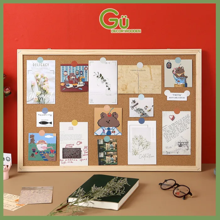 Bảng ghim gỗ bần,ghim tài liệu GU DECOR bảng Note treo tường dán ghi chú,  thông báo, tranh ảnh tặng kèm phụ kiện