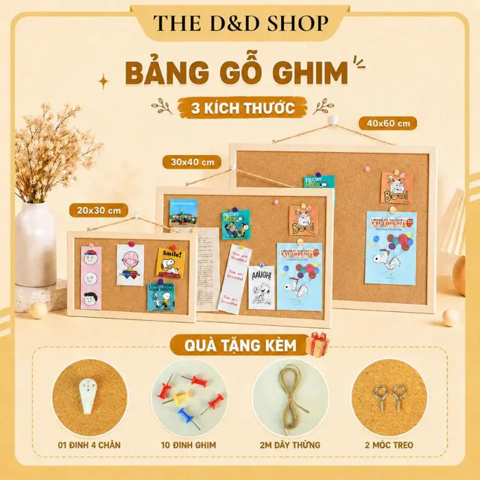 Bảng Ghim Gỗ Bần Treo Ảnh, Ghi Chú, Decor Vintage – Full Phụ Kiện Dùng Ngay  - TikTok Shop Vietnam