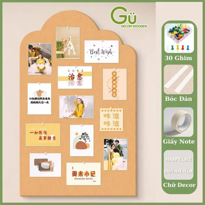 Bảng ghim nỉ tấm dán tường, Bảng ghi chú decor bàn học treo ảnh giấy note  tặng nhiều phụ kiện