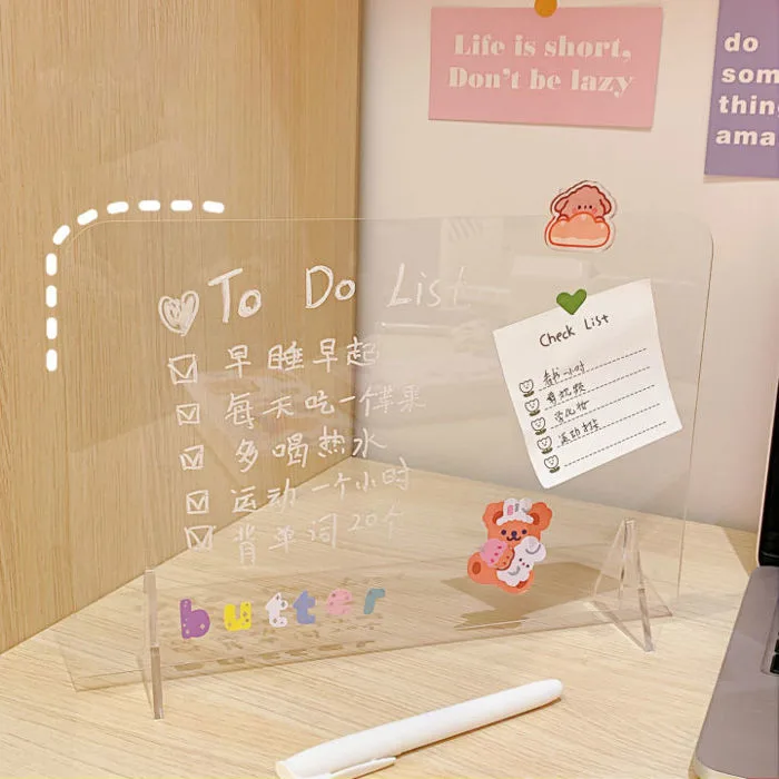 Bản ghi chú bằng nhựaBảng ghi chú acrylic trong suốt để bàn, bảng ghi chú  trang trí phòng làm việc, decor bàn học, quà tặng, quà lưu niệm