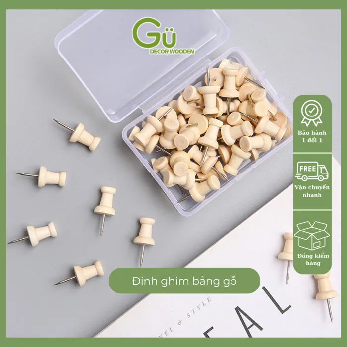Hộp 100 đinh ghim bảng gỗ bần bảng ghim nỉ, ghim tài liệu sticker trang trí  bàn học