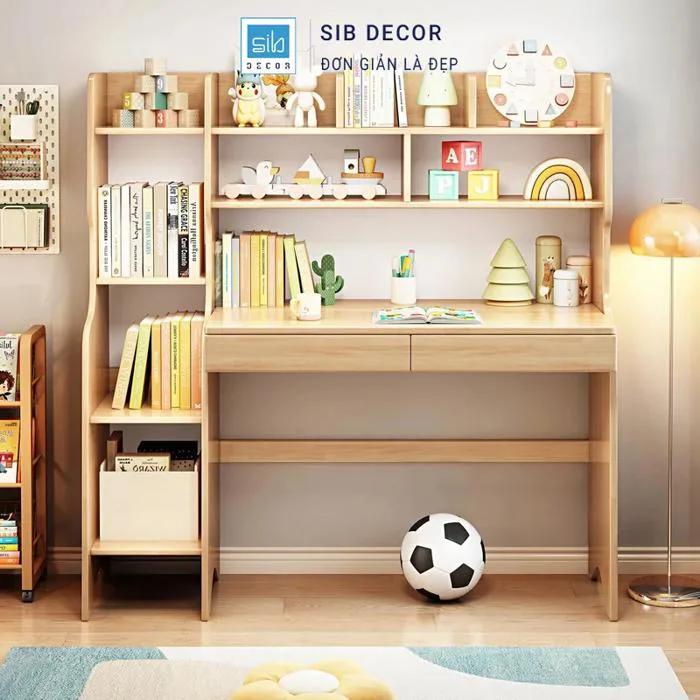 Bàn Học Trẻ Em SIB Decor BLV5572 Kèm Kệ Sách Hiện Đại