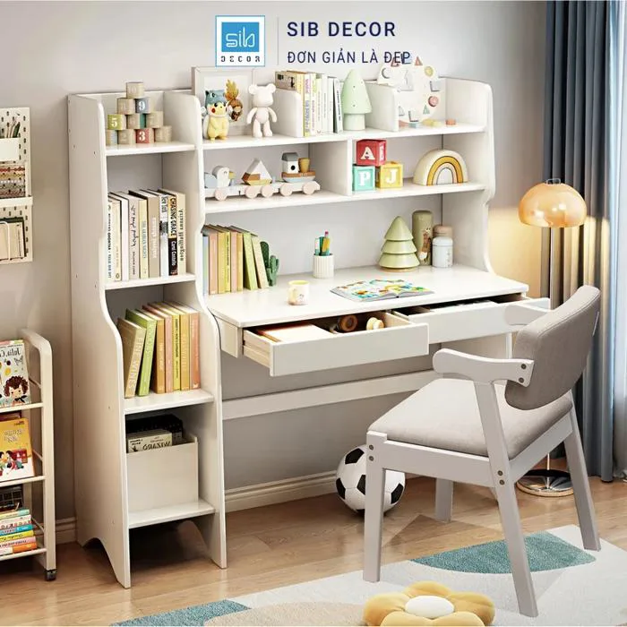 Bàn Học Trẻ Em SIB Decor BLV5572 Kèm Kệ Sách