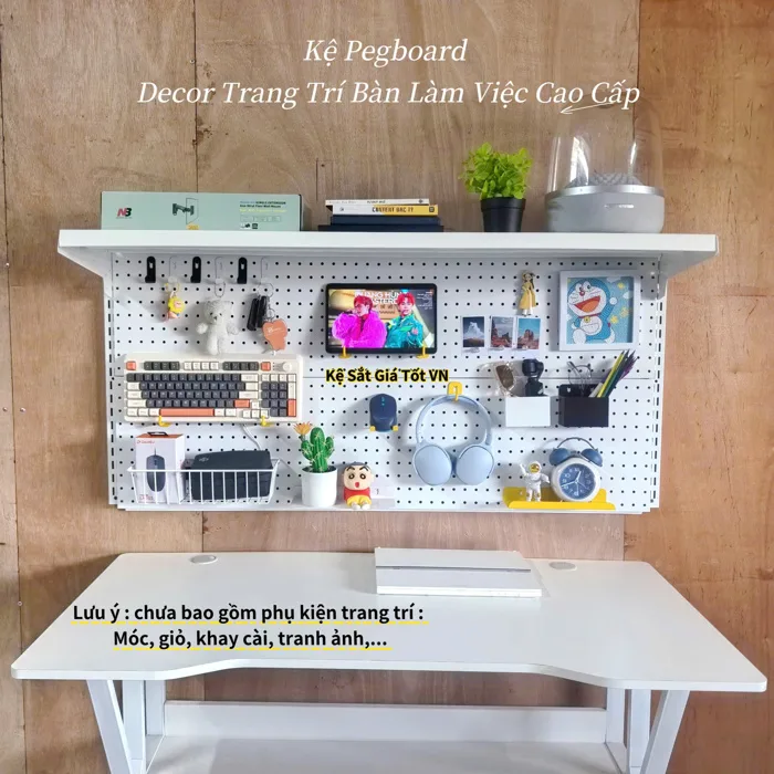 Kệ Pegboard Decor Trang Trí Bàn Làm Việc Cao Cấp - D1.2m x C0.6m x 1 mâm  tầng - Kệ sắt giá tốt