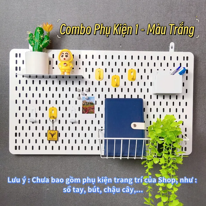 Combo Bảng Pegboard Lỗ Dọc Gắn Tường Kèm Phụ Kiện Decor Trang Trí - Kệ sắt  giá tốt