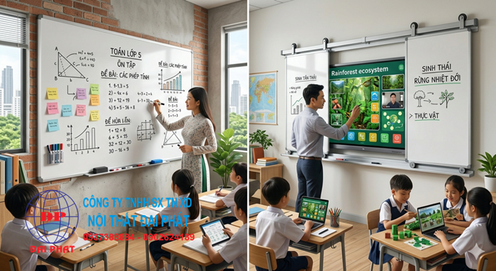 Bảng từ trắng và bảng trượt ngang: giải pháp nào cho lớp học lớn Bảng từ trắng và bảng trượt ngang: giải pháp nào cho lớp học lớn