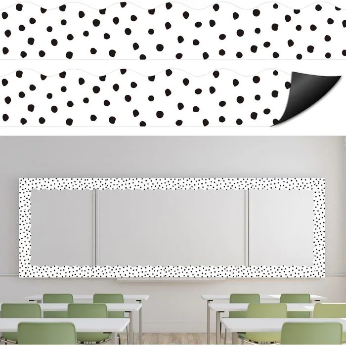 Whaline 24 Cái Bảng tin lớp học từ tính Biên giới có thể tái sử dụng Màu đen trắng chấm bi Dải viền từ tính cho văn phòng Trường học Bảng phấn Whaline 24 Cái Bảng tin lớp học từ tính Biên giới có thể tái sử dụng Màu đen trắng chấm bi Dải viền từ tính cho văn phòng Trường học Bảng phấn