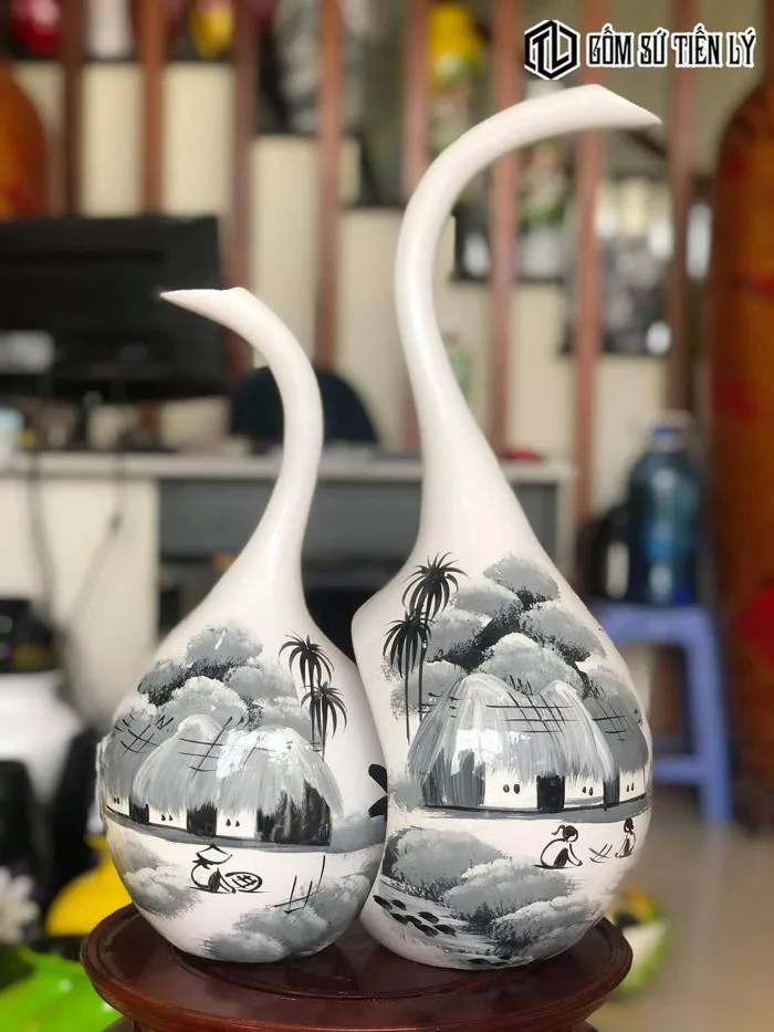 Set bình gốm decor màu trắng-BTD29