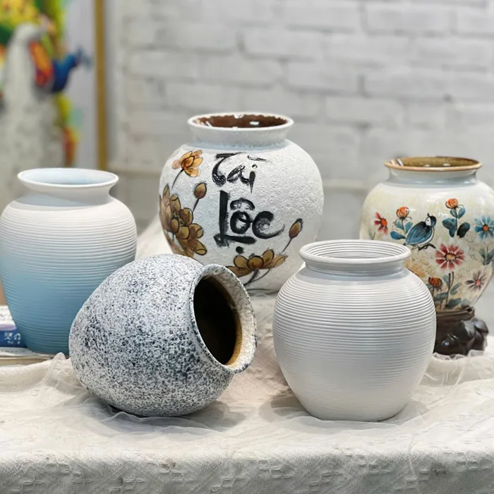 Bình Hoa Gốm Sứ Bát Tràng Dáng Vò Tròn Cao 20cm Lọ Hoa Decor Cắm Hoa Trang  Trí Hiện Đại GomDecorTsc