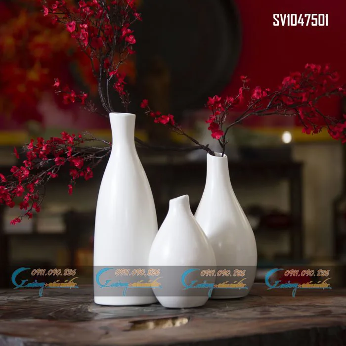 Bộ 3 bình hoa Decor Gia Đình Màu Trắng