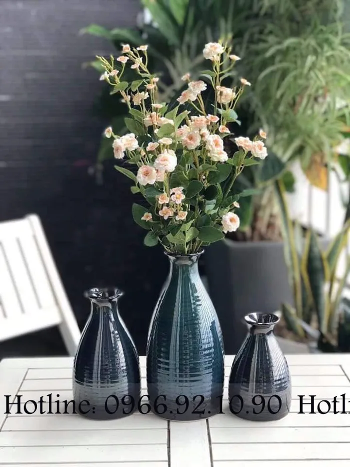 Set bình hoa 3 bình men kính Decor - MK02 - Gốm Sứ Bát Tràng