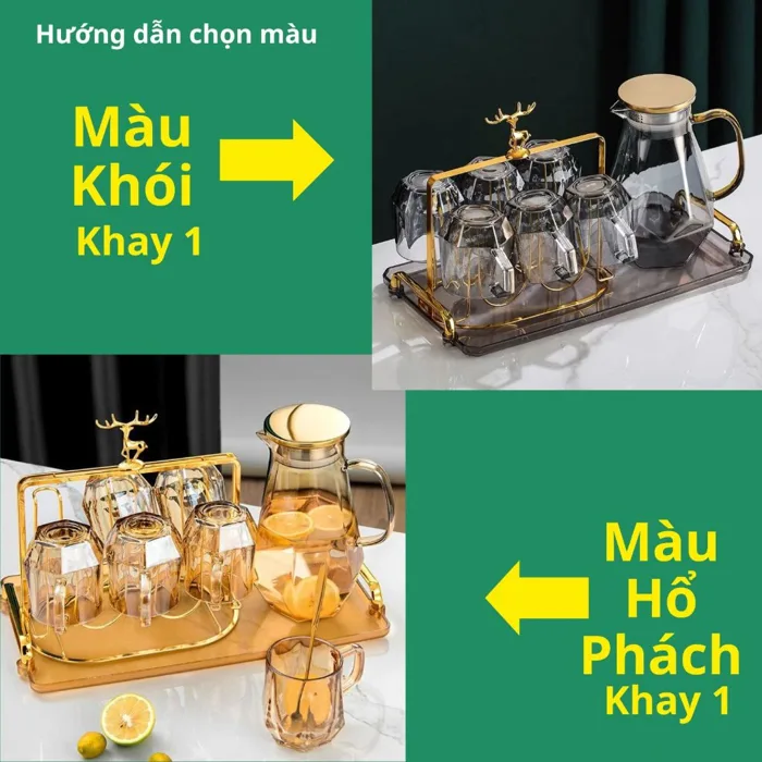 Bộ bình nước cốc thuỷ tinh để bàn phòng khách decor cao cấp chịu nhiệt độ  cao K-housesmart