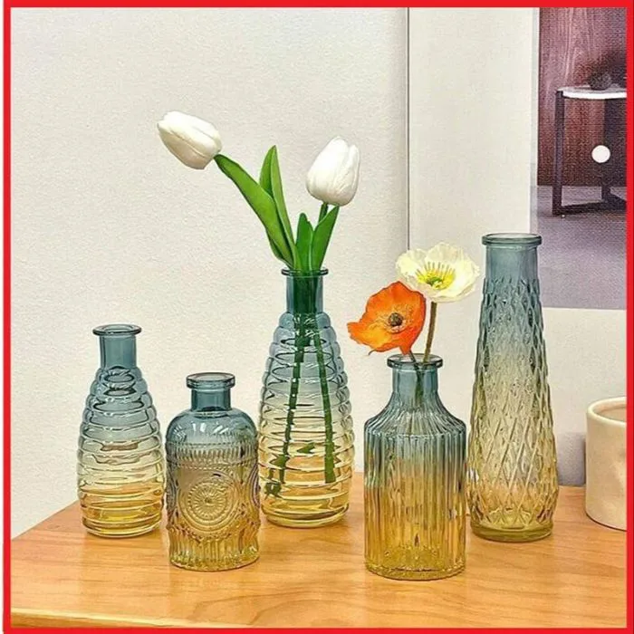 SET 5 BÌNH HOA THỦY TINH GRADIENT, BÌNH CẮM HOA DECOR, LỌ HOA THỦY TINH  CTB254 - BECHIP - TTS Dropship
