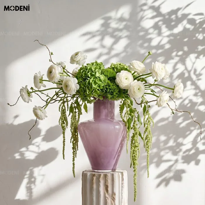 Bình Hoa Lush Thủy Tinh Cao Cấp – Decor Bàn Sang Trọng – Màu Tím Hồng Nhạt  30cm Phù Hợp Phòng Khách, Console