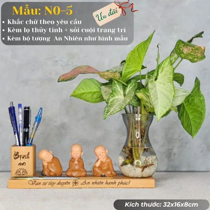 Kệ Bút kèm bình thủy tinh Mẫu NO5 – Quý Dậu Decor