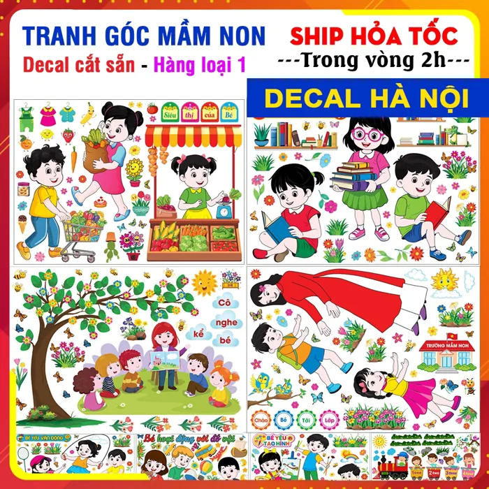 ✂ CẮT SẴN ✂ Tranh Decal mầm non góc học tập trang trí lớp học, phòng học  trường mẫu giáo cho bé