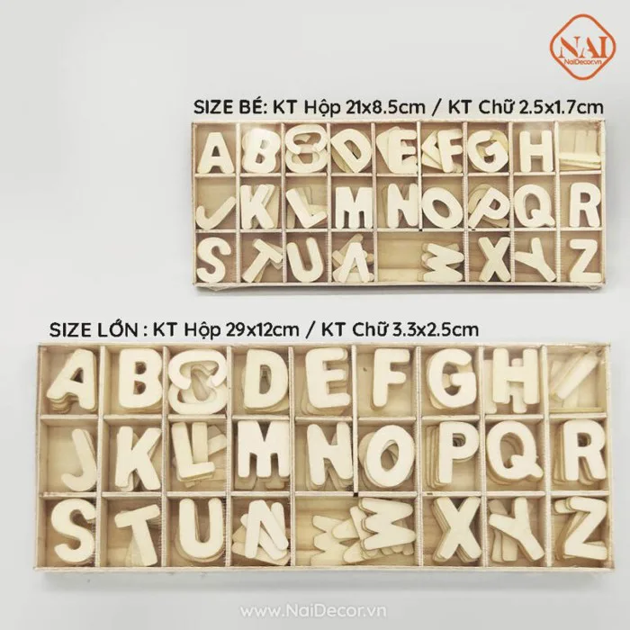Bộ 156 Chữ Cái, 60 Chữ Số bằng Gỗ