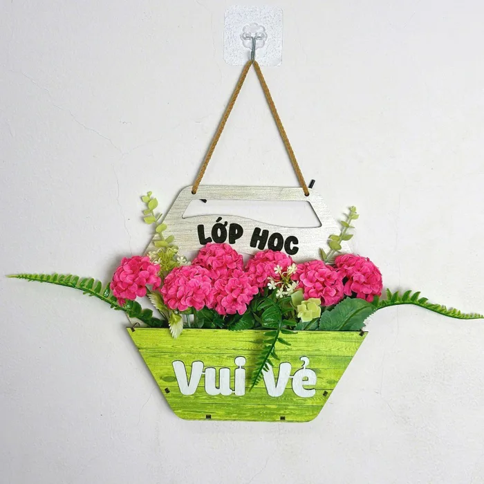 (Tặng đèn led) Giỏ Hoa, Lãng hoa trang trí Lớp Học sẵn hoa trang trí treo  tường decor nhà trường, lớp học, báo tường