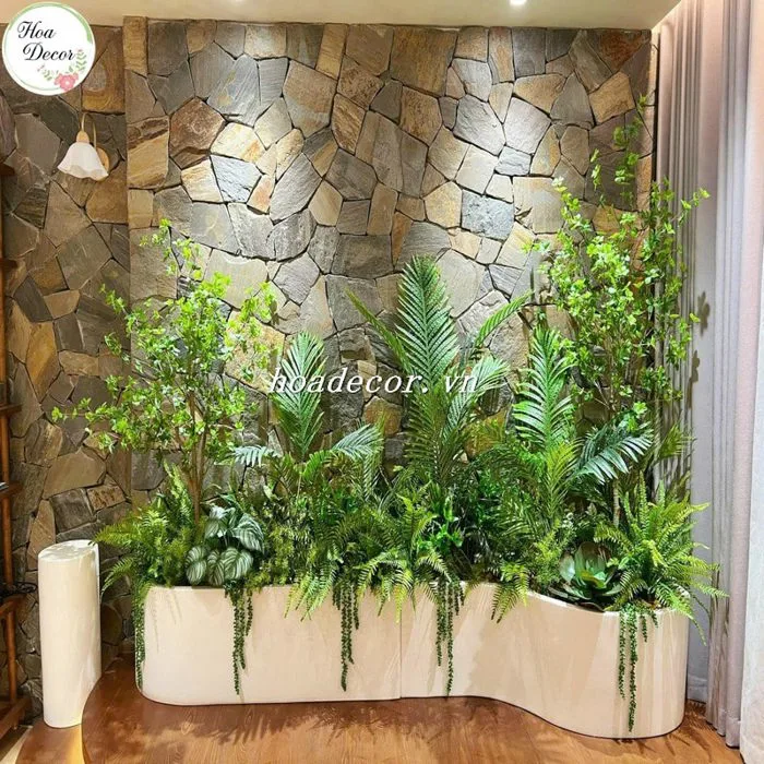 Hộc cây giả trang trí văn phòng – Bục Cây Decor Trang Trí – Hoa Decor