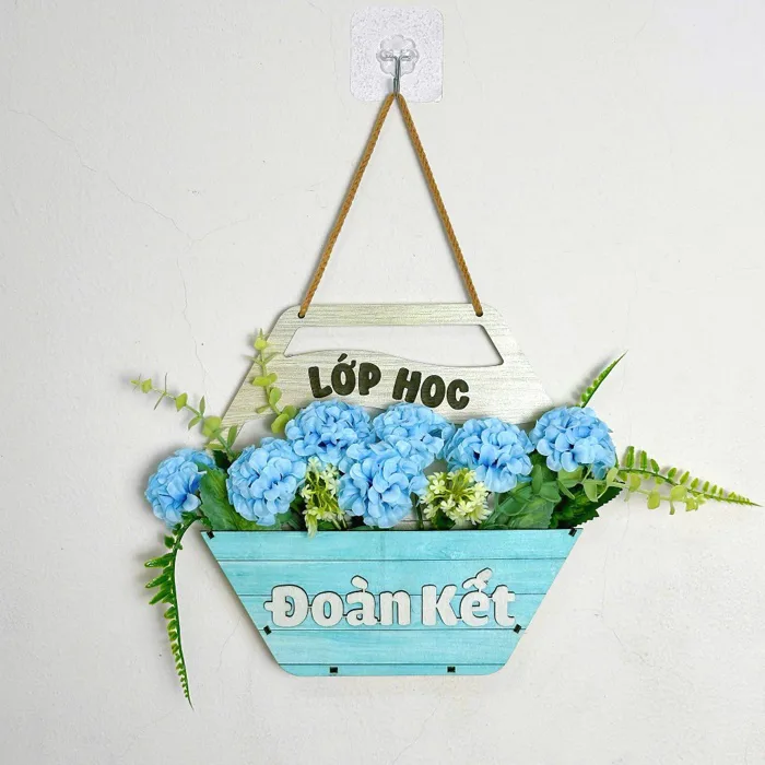 (Tặng đèn led) Giỏ Hoa, Lãng hoa trang trí Lớp Học sẵn hoa trang trí treo  tường decor nhà trường, lớp học, báo tường