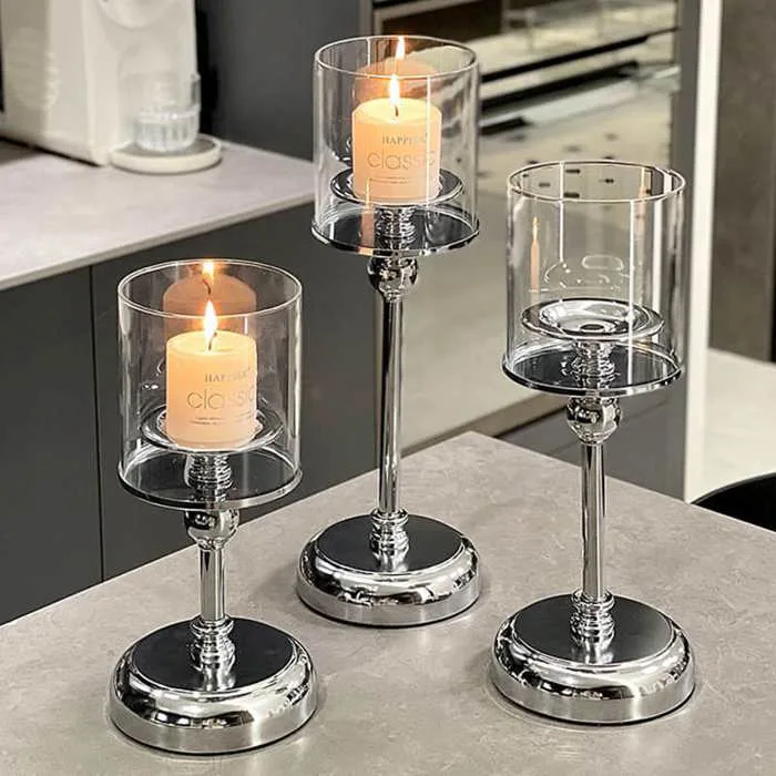 Chân nến decor phòng khách màu bạc cao cấp CW7863 | Flexhouse VN