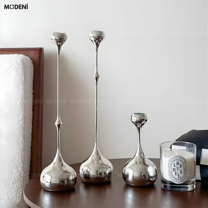 Set 3 Chân Nến Kim Loại Yusla Silver – Chân Nến Trang Trí Cao Cấp – Tô –  MODENI