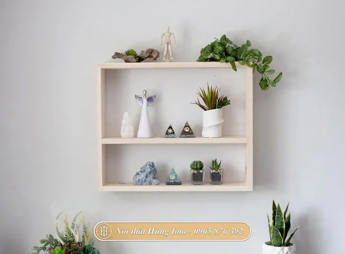 Kệ gỗ treo tường 2 tầng đẹp đơn giản đựng chậu cây nhỏ decor KG67