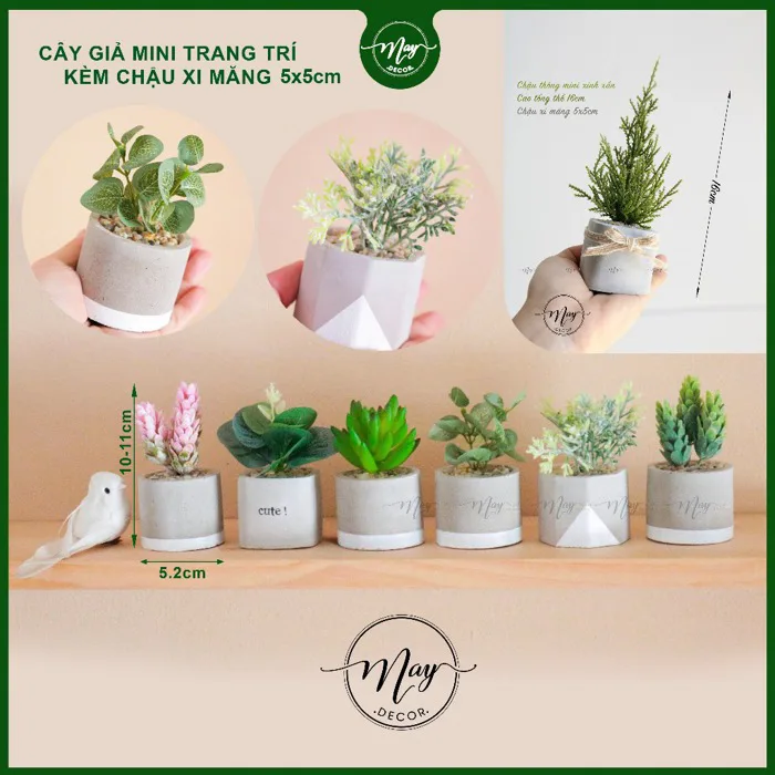 Chậu cây giả để bàn mini kèm chậu xinh xắn