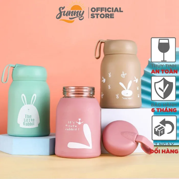 Bình đựng nước giữ nhiệt lõi thuỷ tinh bọc nhựa lúa mạch dung tích 330ml  decor bàn học BN2