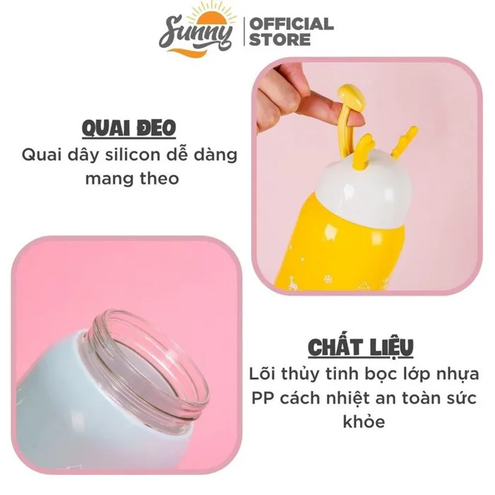 Bình Nước Giữ Nhiệt Tai Hươu Cute Lõi Thuỷ Tinh Bọc Nhựa Dung Tích 380ml  Decor Bàn Học - Oreka.vn