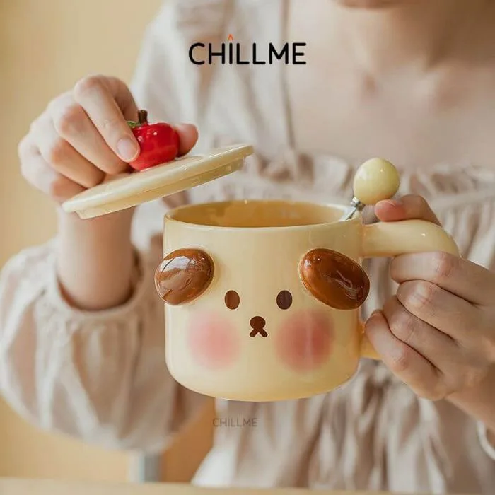 Cốc sứ uống nước có nắp Chillme hình heo và cún dễ thương đáng iu cute phù  hợp quà tặng decor