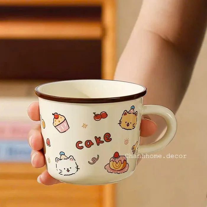 Cốc sứ hoạ tiết Cún Mèo dễ thương 350ml uống nước sữa cafe, ly sứ tay –  chanhhhome.decor