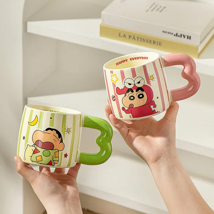 Ly sứ , cốc sứ , ly nước , ly sứ tay cầm decor CRAYON SHIN 5 màu , Ly quà  tặng decor - Sh Gốm sứ