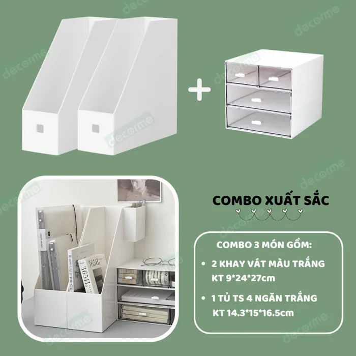 Khay để giấy tờ Combo đồ Decor bàn học Decorme Hộp kệ đựng tài liệu, sách  vở văn phòng phẩm trang trí bàn học học sinh