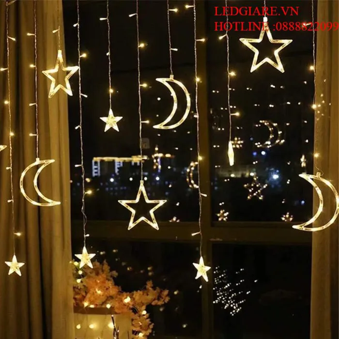 Dây đèn LED rèm trăng sao Trang trí tết & noel, dài 3.5m có phích cắm