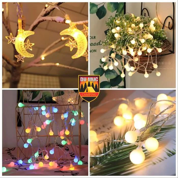 Dây đèn led 6m (trăng sao, bóng tròn) nháp nháy trang trí ngoài trời pin AA  phù hợp cắm trại, dã ngoại