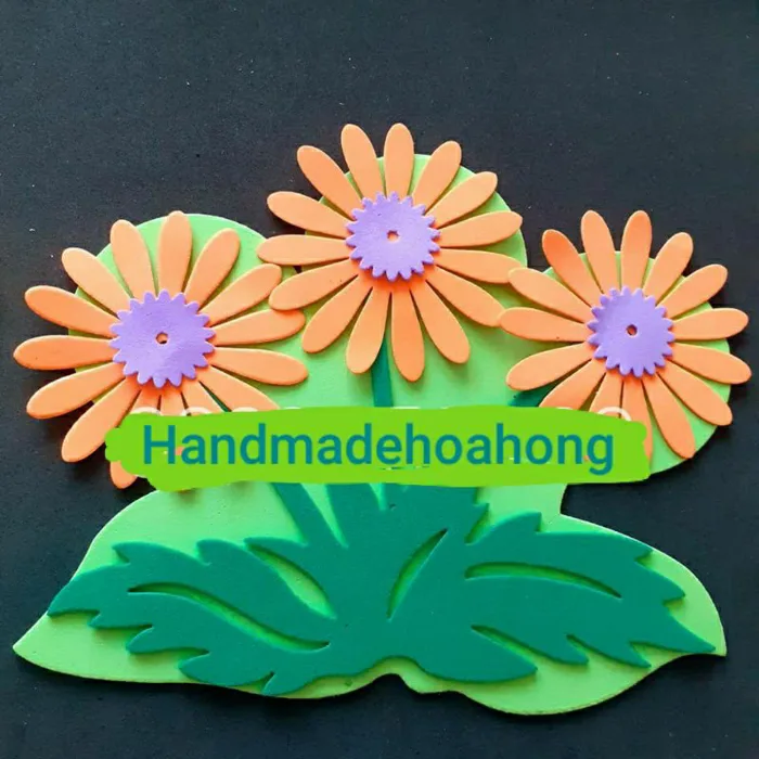 1 BỤI CỎ + HOA XỐP, size 17 x 14cm - Hình trang trí lớp học, mầm non, gốc  cây, chân tường