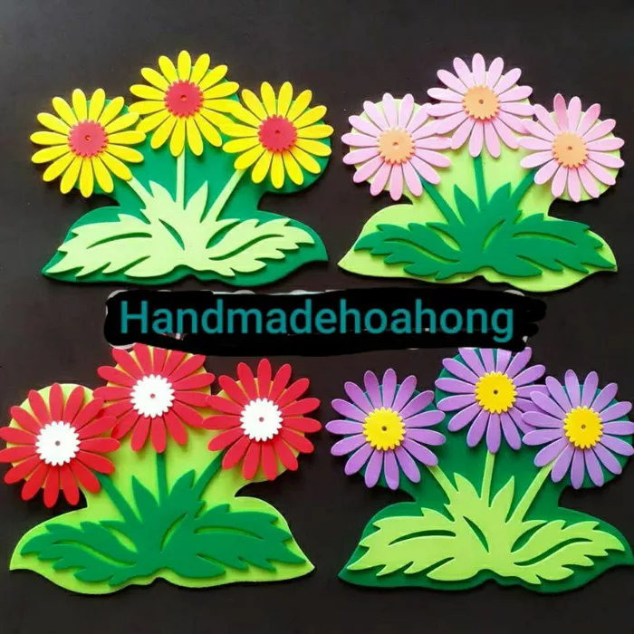 1 BỤI CỎ + HOA XỐP, size 17 x 14cm - Hình trang trí lớp học, mầm non, gốc  cây, chân tường