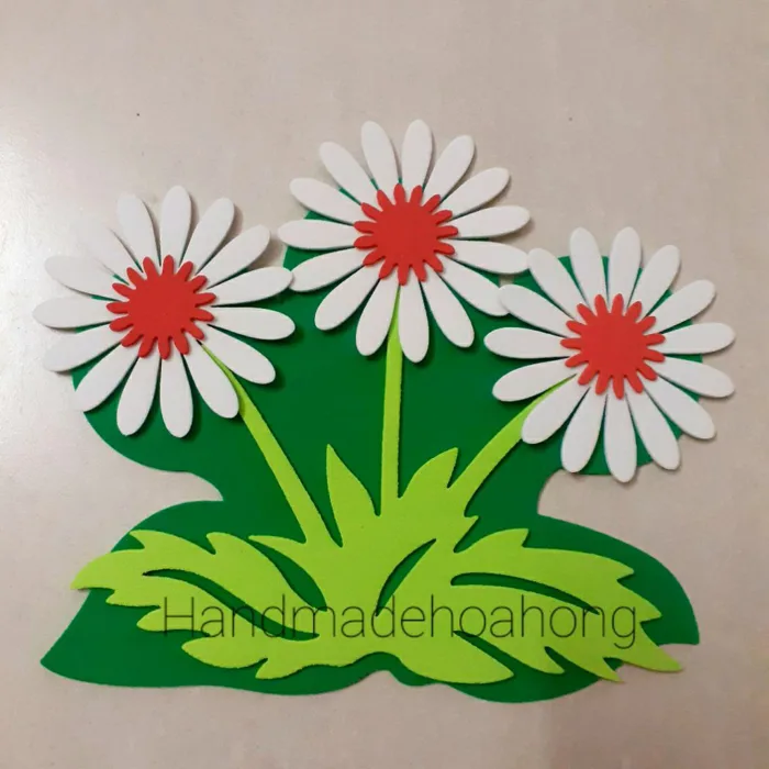 1 BỤI CỎ + HOA XỐP, size 17 x 14cm - Hình trang trí lớp học, mầm non, gốc  cây, chân tường