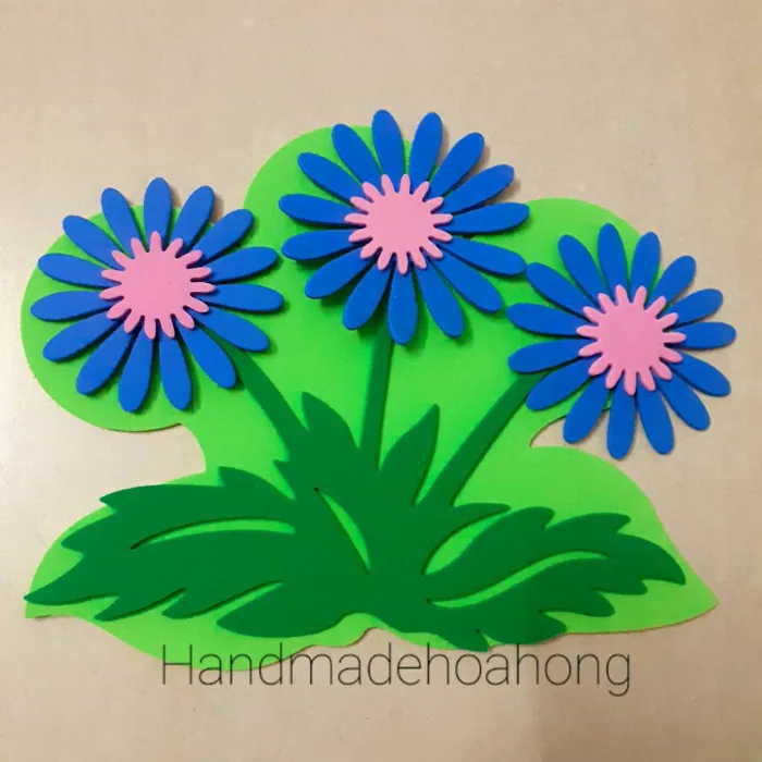 1 BỤI CỎ + HOA XỐP, size 17 x 14cm - Hình trang trí lớp học, mầm non, gốc  cây, chân tường
