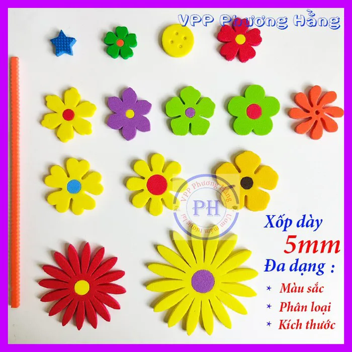 Hoa xốp dập sẵn dày 5mm trang trí mầm non