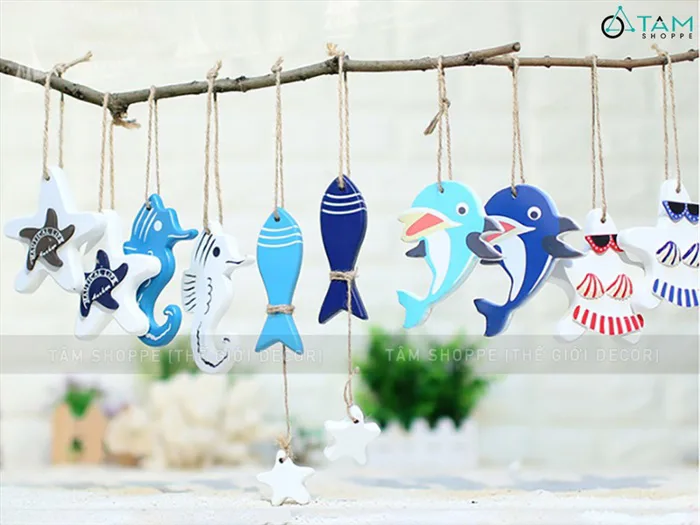 Dây treo sinh vật biển in màu nhiều kiểu [Gỗ - in sắc nét] PKT-BIEN-05