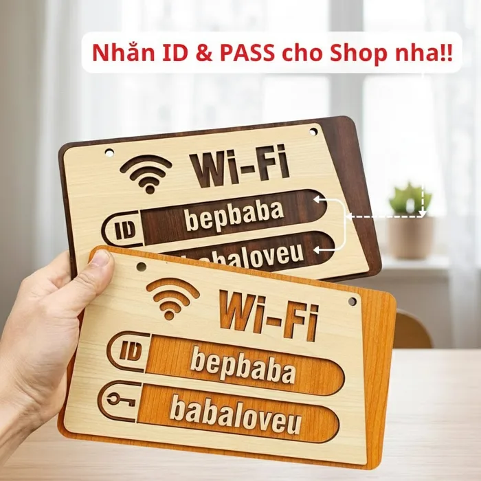 Bảng Gỗ Treo Trang Trí Ghi Thông Tin WiFi Password Theo Yêu Cầu Decor Cửa Hàng Sẵn Dây