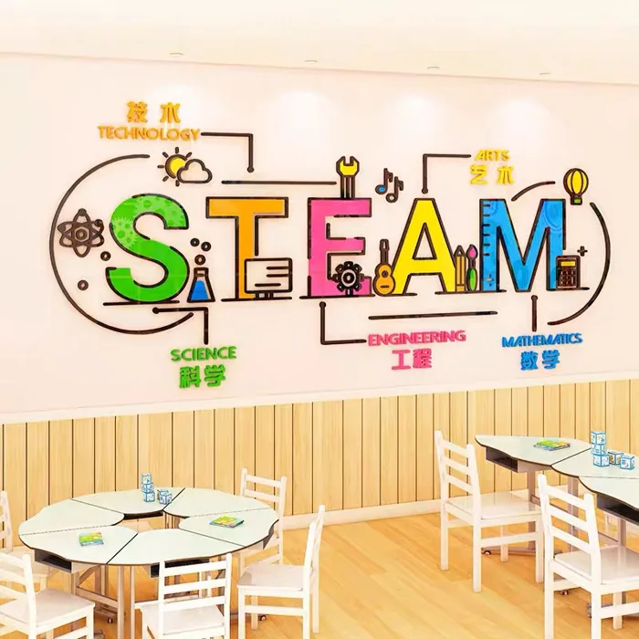 Decal dán tường dán nổi steam chất liệu acrylic trang trí trường mầm non,  khu vui chơi, trung tâm tiếng anh, lớp học