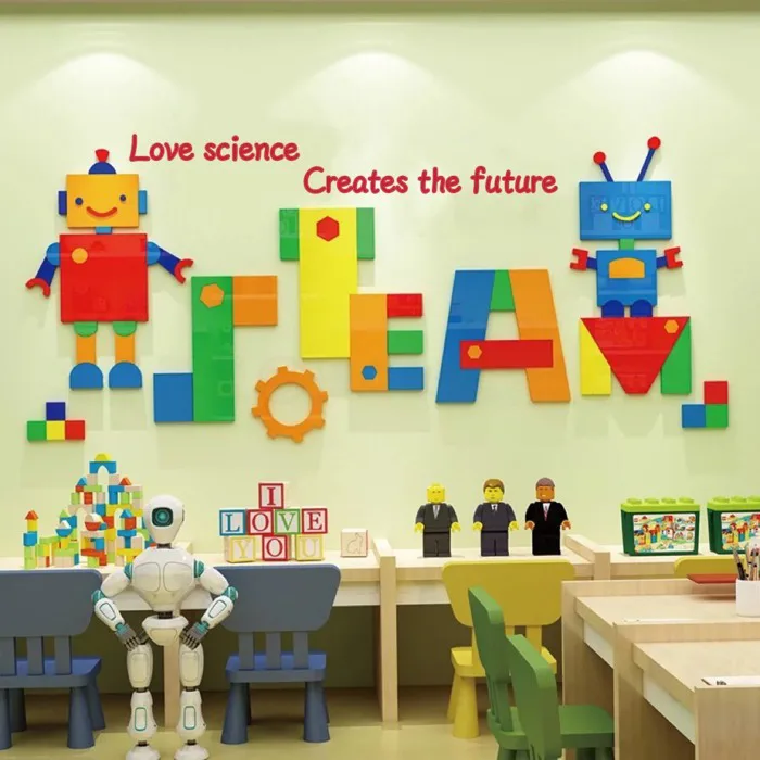 Decal dán tường dán nổi steam chất liệu acrylic trang trí trường mầm non,  khu vui chơi, trung tâm tiếng anh, lớp học